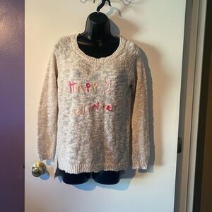Aerie Cream Sweater with Pink Lettering Happy Winter Size S